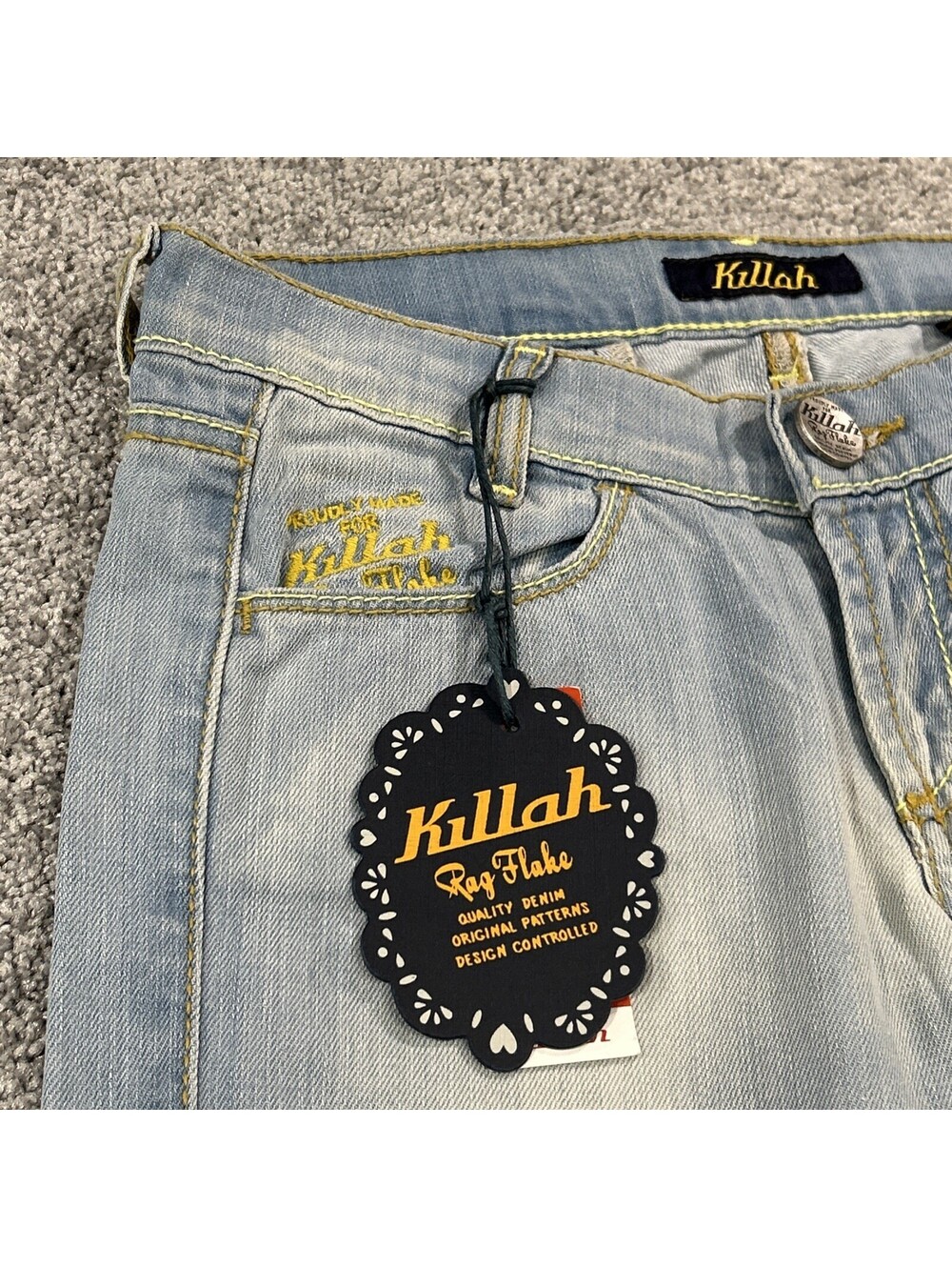 Killah Jeans Y2K Second Skin Jeans Size 26 Zipper Ankle Green Stitching - Picture 2 of 10